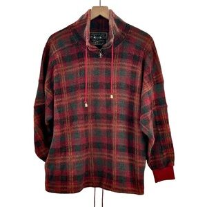 Vintage 90s Fleece Pullover French Country Express Soft Plaid Sweater POCKETS L